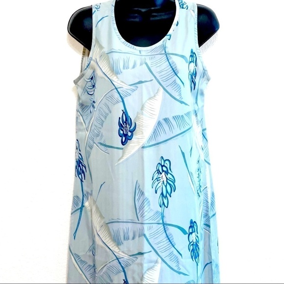 100% SILK Woman Blue White Floral Pattern Casual Dress Size M - Picture 2 of 15